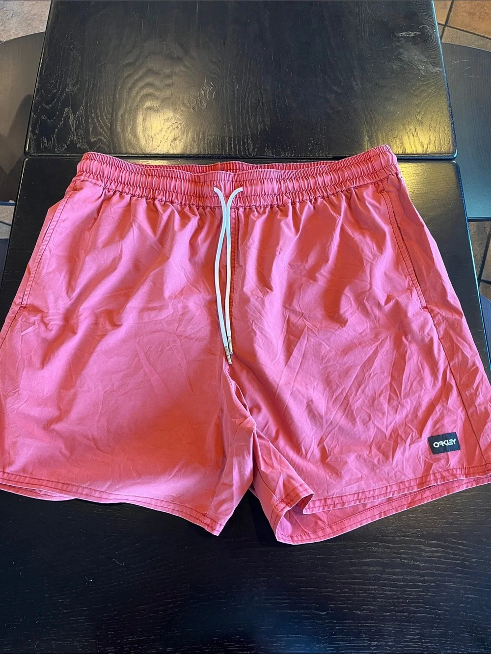 Oakley Men's Coral Pink Swim Trunks with Drawstring Waist